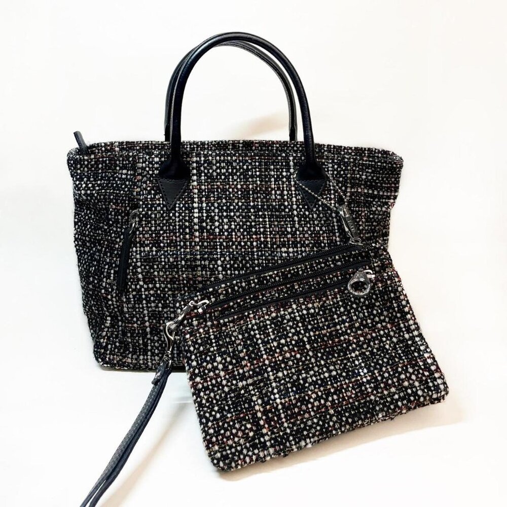 TWEED & BLACK LEATHER SHOULDER BAG